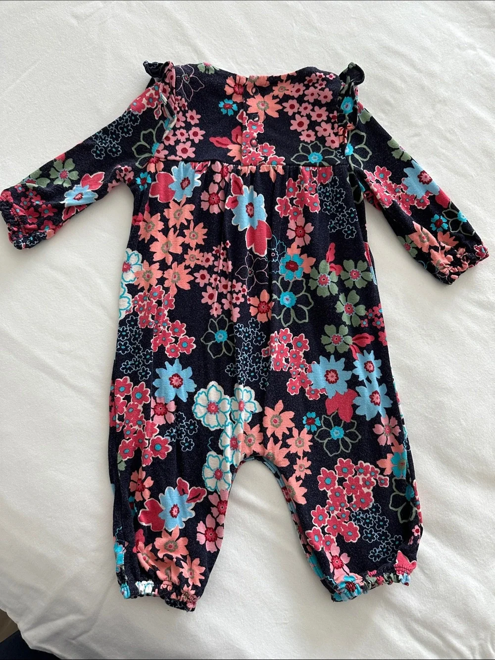 Angel Dear Navy Floral Long-Sleeve One-Piece Bodysuit with Pink & Blue Flowers